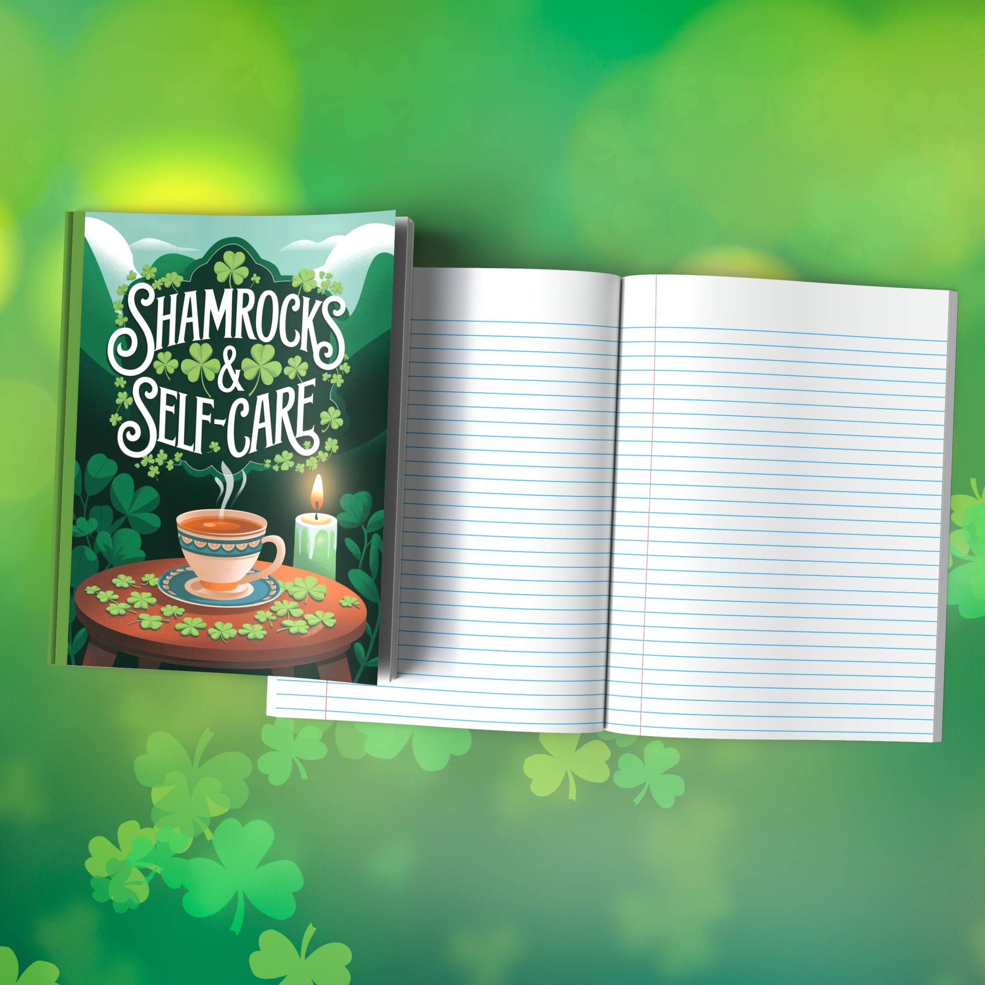 Shamrocks & Self-Care Premium St. Patrick's Day Composition Notebook Journal with Wide-Ruled Lines