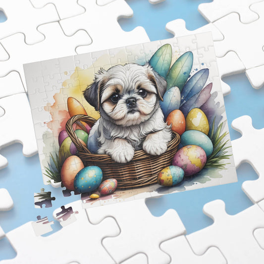 Shih Tzu (Silver & White) Easter Puppy Puzzle - Dog Lovers, Mental Health Benefits, Holiday Fun, Mindfulness, Stress Relief, Festive Gift