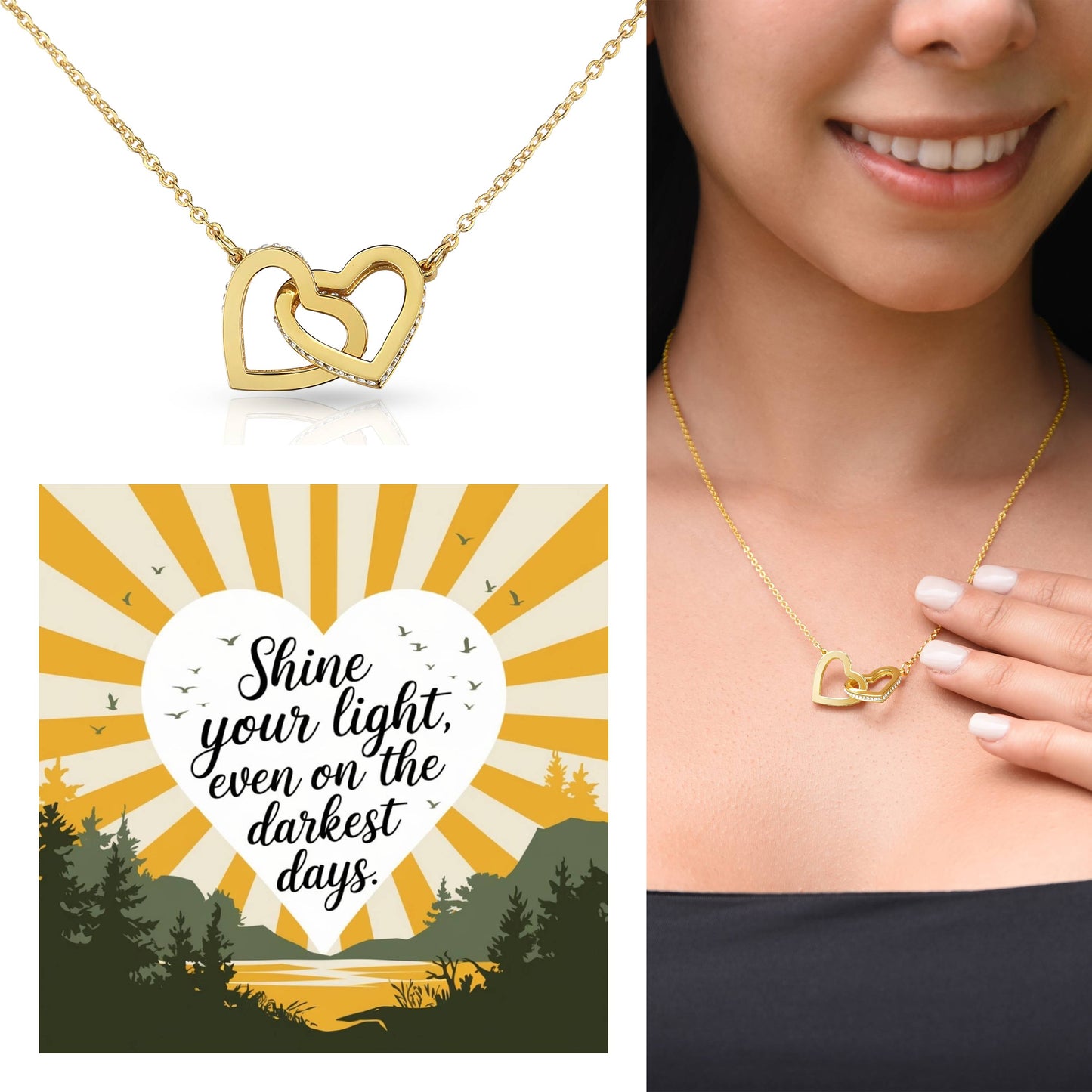 Shine Your Light Even on Dark Days - Interlocking Hearts Necklace inspirational jewelry of hope