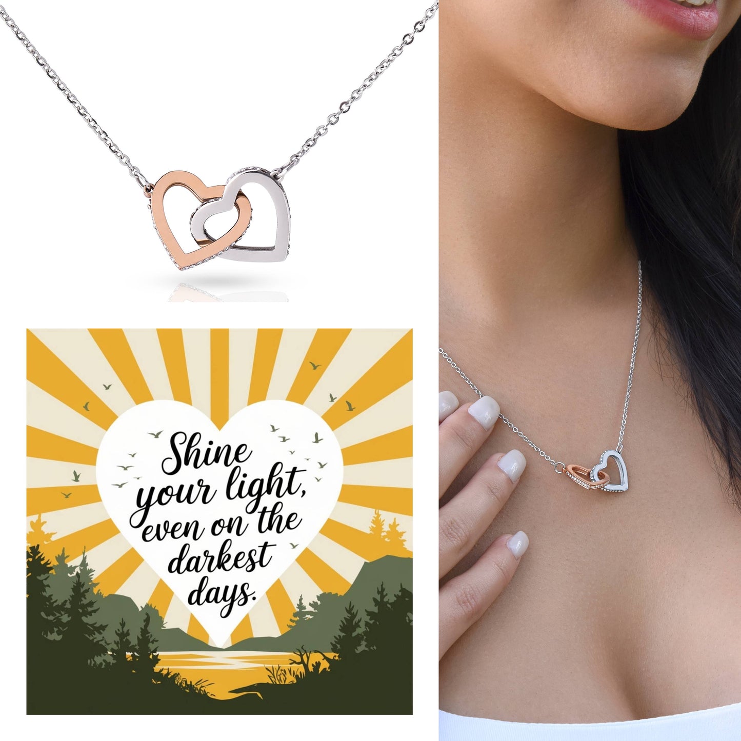 Shine Your Light Even on Dark Days - Interlocking Hearts Necklace inspirational jewelry of hope