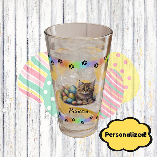 Siberian Easter Kitten 16oz Pint Glass - Personalized Cat-Themed Gift, Mental Health Drinkware, Holiday Décor & Easter Celebration