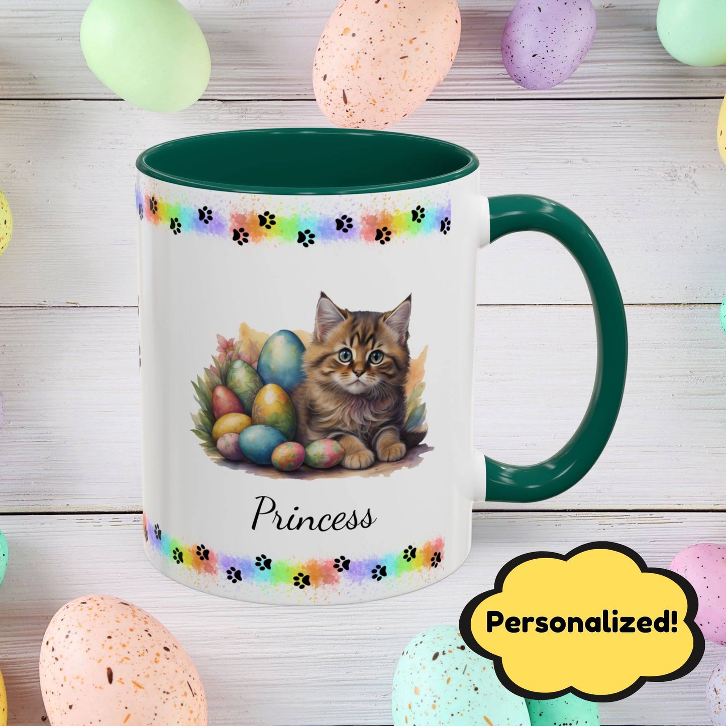 Siberian cute kitten Easter coffee mug, personalized gift for cat lovers, mental health awareness present