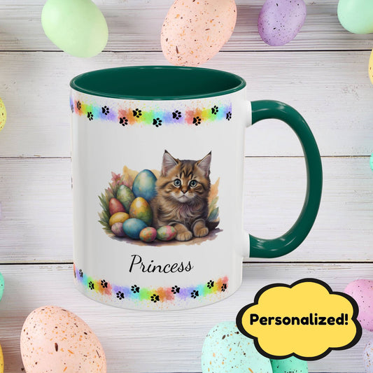 Siberian cute kitten Easter coffee mug, personalized gift for cat lovers, mental health awareness present