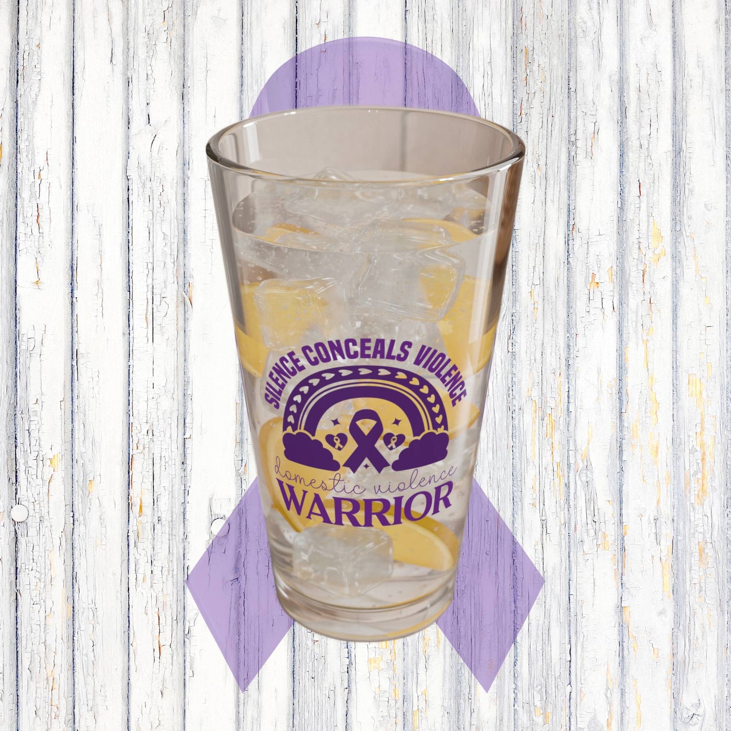Silence Conceals Violence DV Warrior pint glass with advocacy design