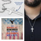 "This Memorial Day, Let's Remember" cross necklace - engraved tribute gift for honoring military loss