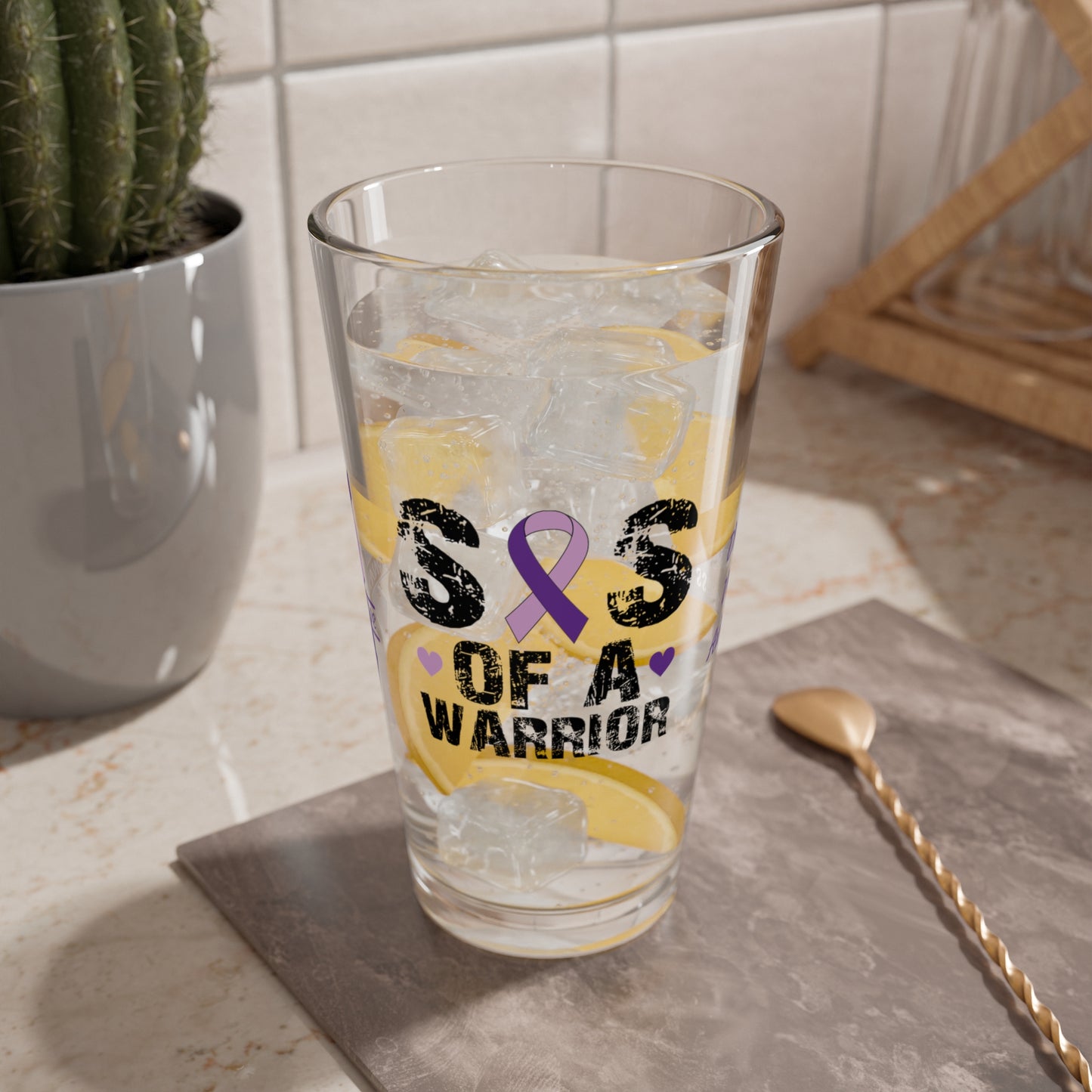Sis of a Warrior: Personalized Domestic Violence Awareness Warrior Pint Glass - Proud Family Member