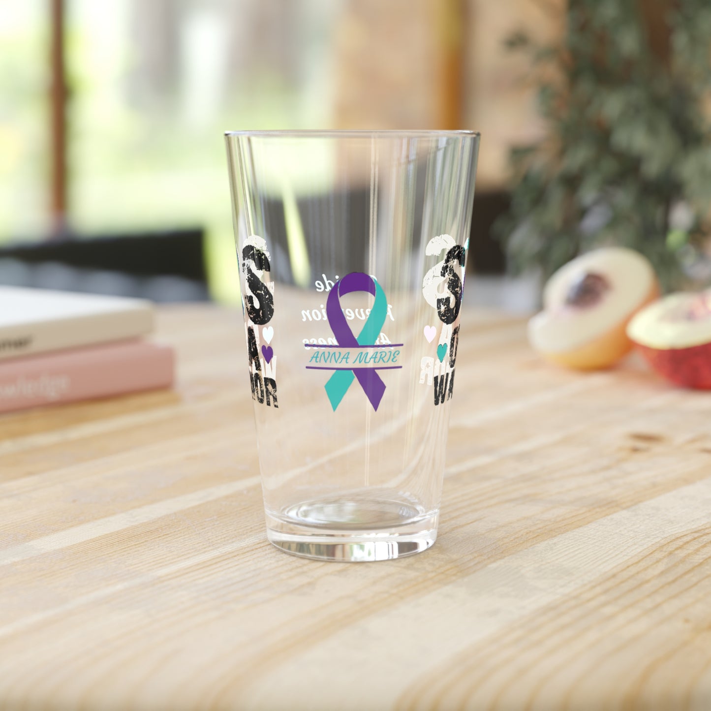 Sis of a Warrior: Personalized Suicide Prevention Awareness Warrior Pint Glass - Proud Family Member