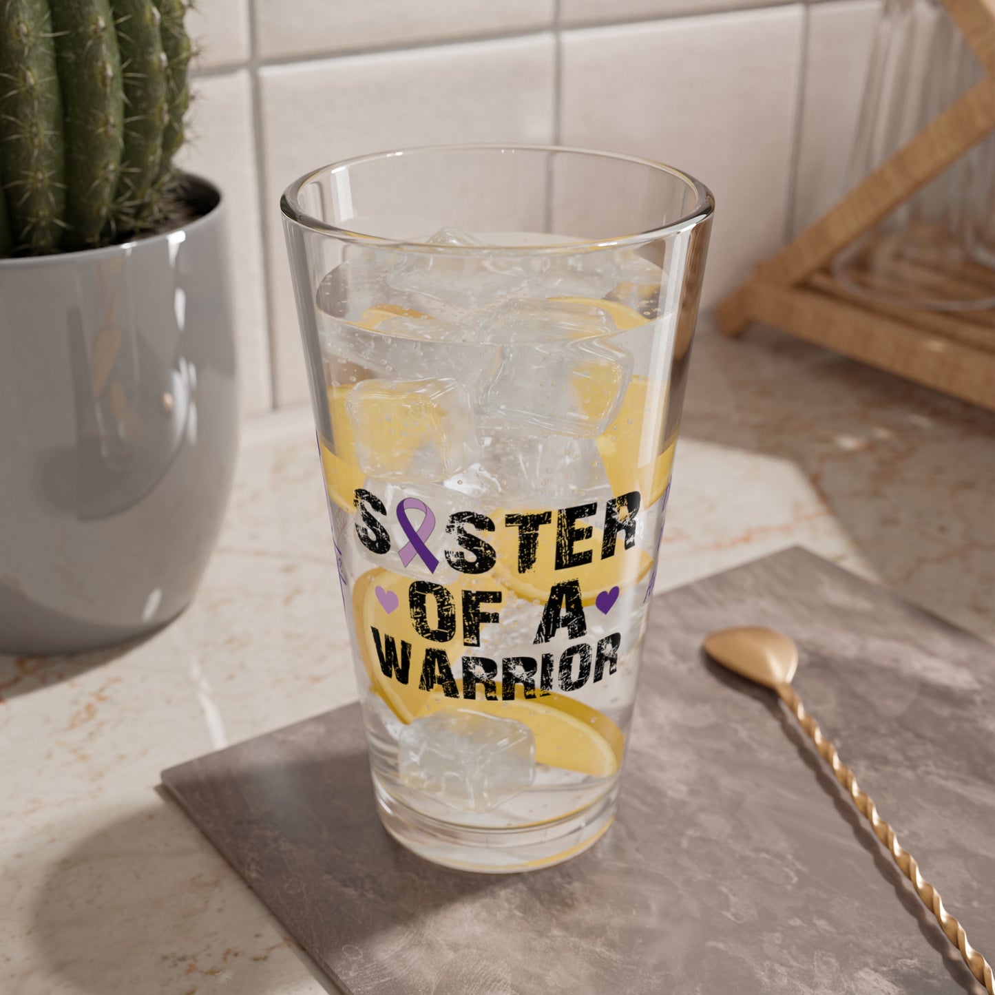 Custom DV Awareness Pint Glass - Sister of a Warrior, Courage & Strength