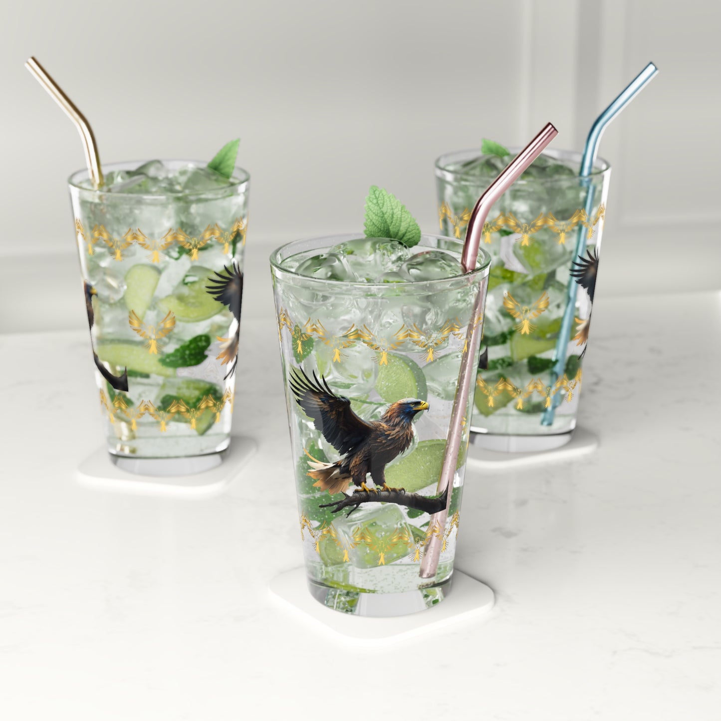 Sky Majesty Triumph 16oz Eagle Pint Glass - Symbol of Strength, Resilience, and Mental Health Awareness