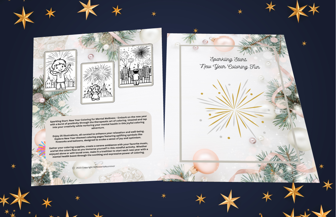 New Year coloring book with positive affirmations and mental health themes