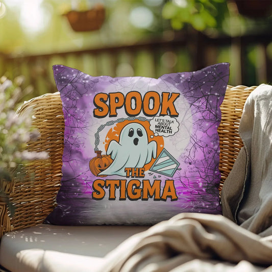 Shop our spook the stigma halloween pillow featuring the 18" x 18" style option from MySisterIsASurvivor.