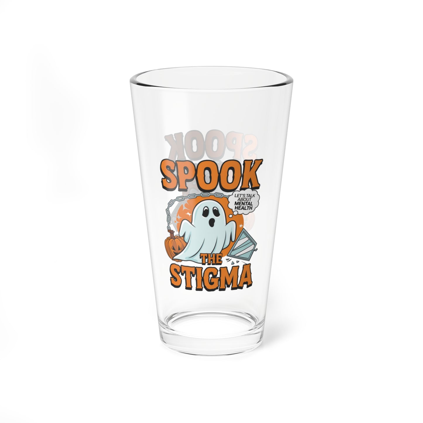 Spook The Stigma Halloween 16oz pint glass, mental health awareness Halloween drinkware - MySisterIsASurvivor