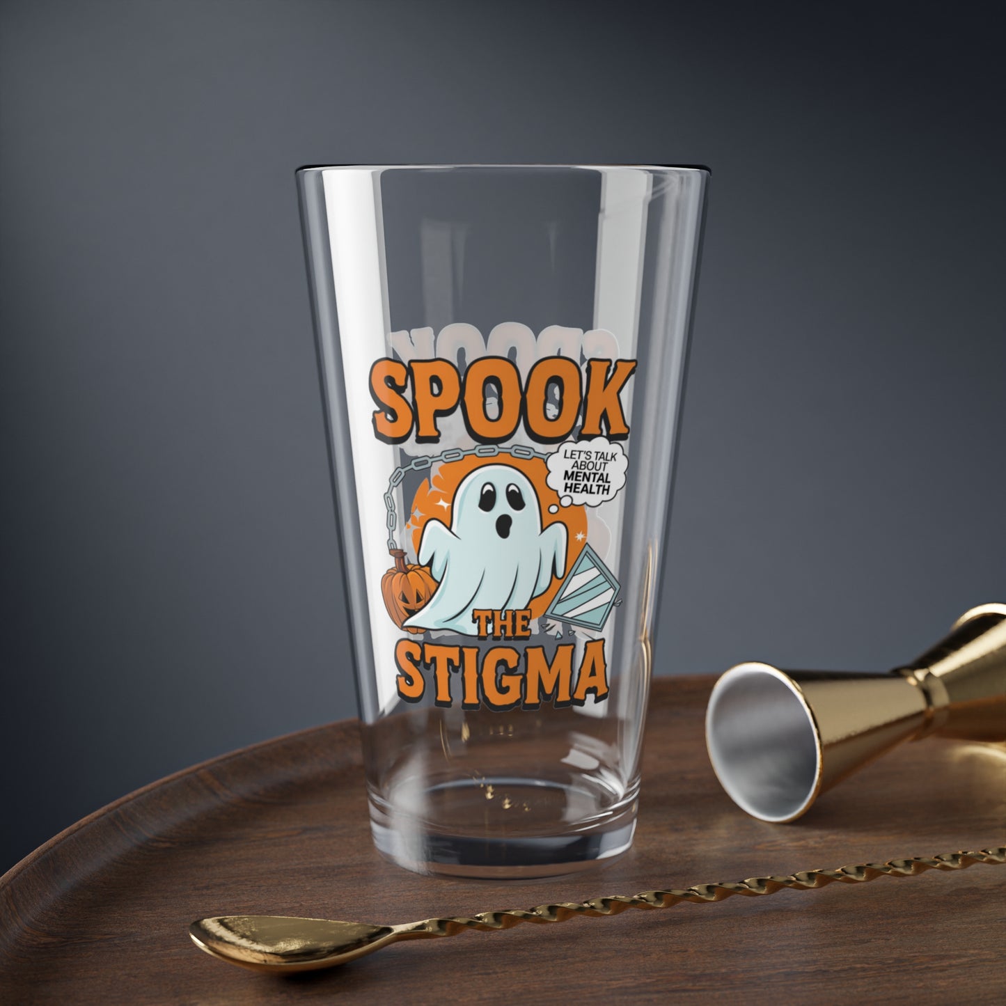 Spook The Stigma Halloween 16oz pint glass, mental health awareness Halloween drinkware - MySisterIsASurvivor