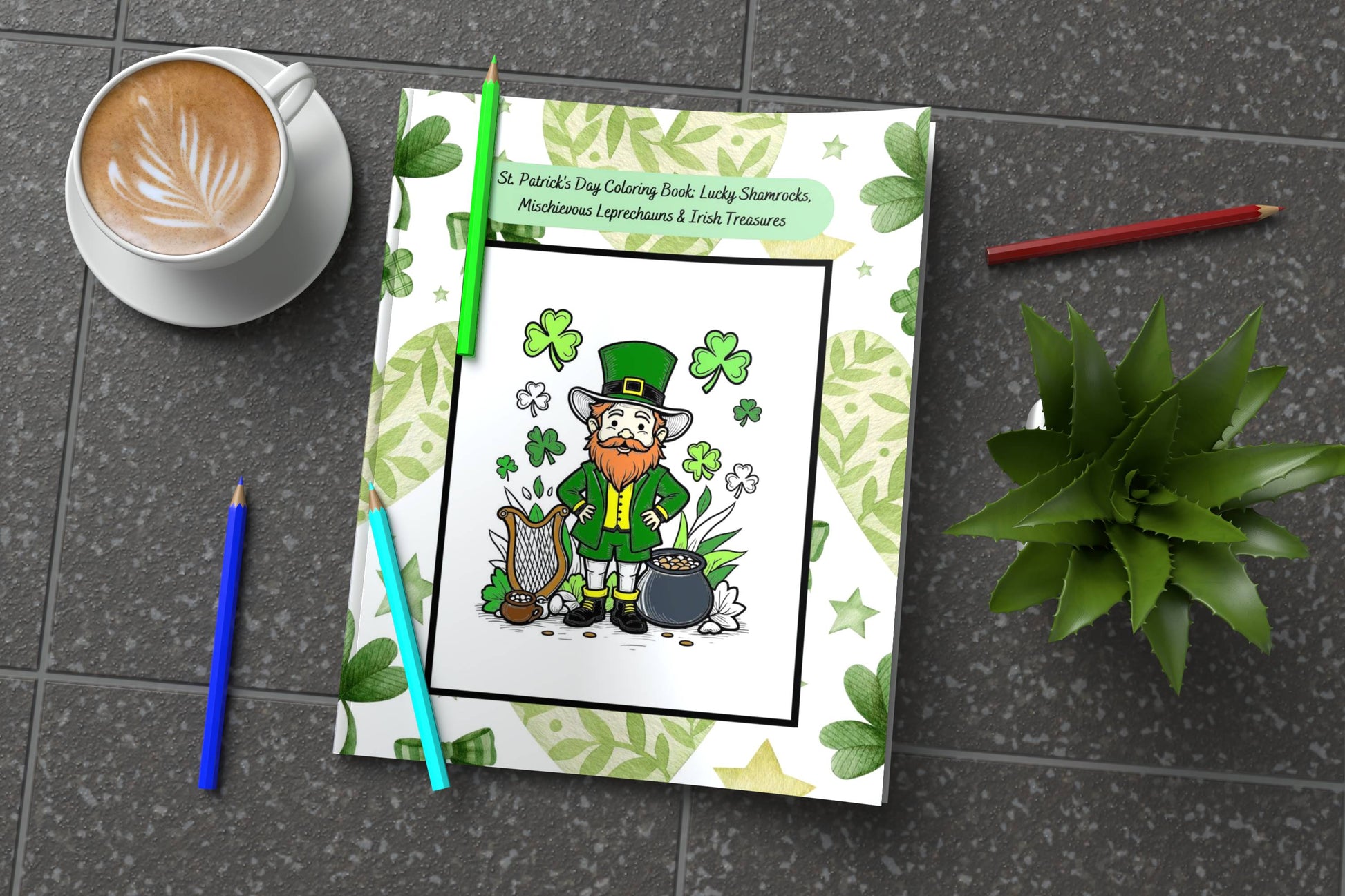 St. Patrick’s Day coloring book with shamrocks and leprechaun fun