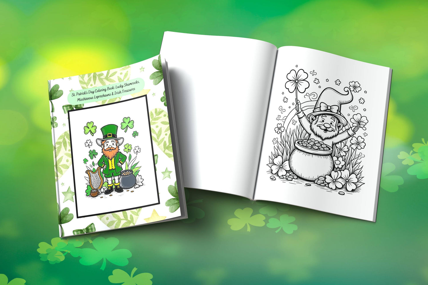 St. Patrick’s Day coloring book with shamrocks and leprechaun fun