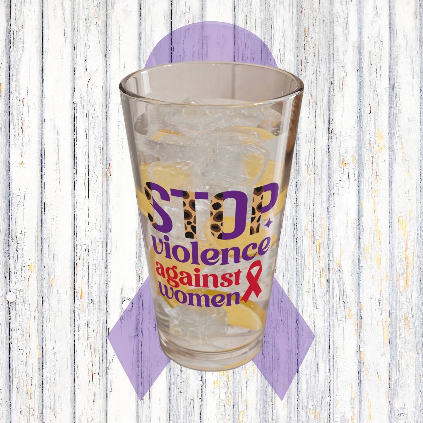 Stop Violence Against Women pint glass for DV advocacy and support