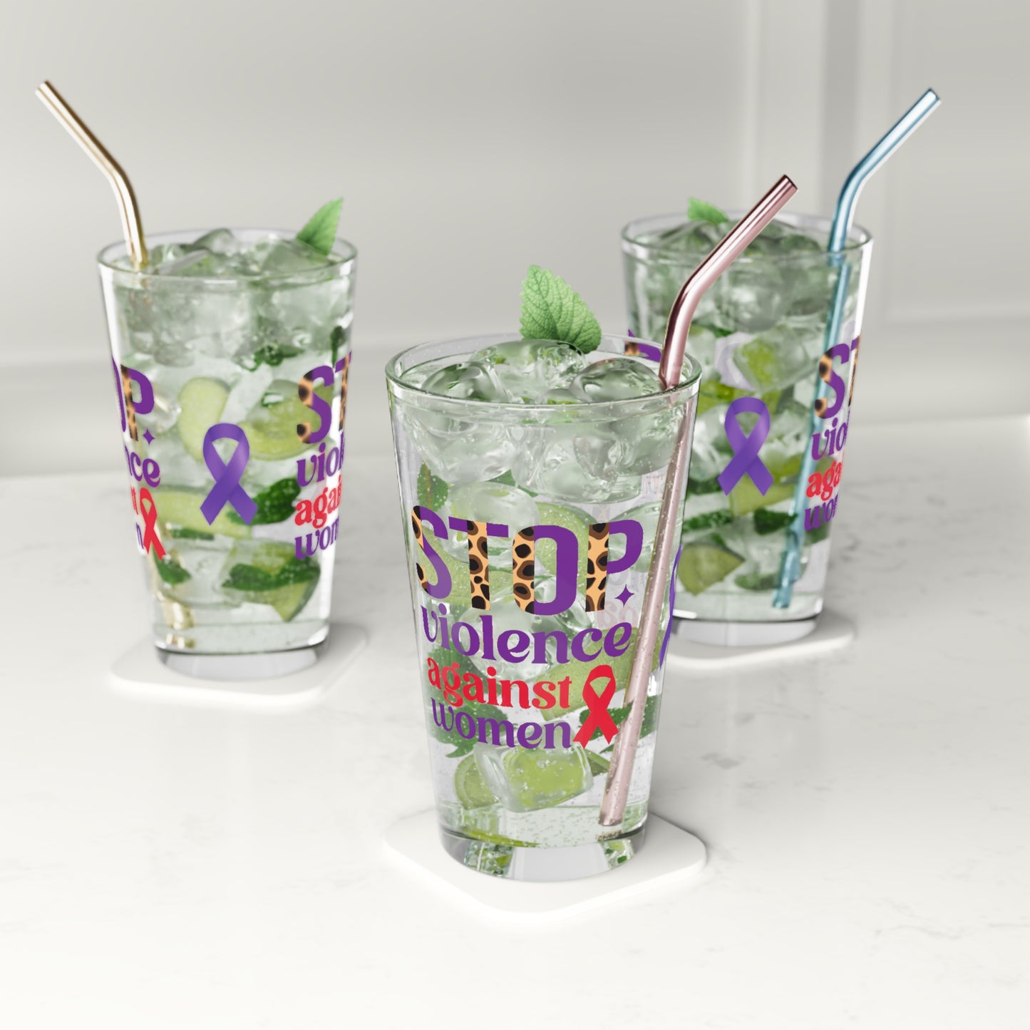 Stop Violence Against Women pint glass for DV advocacy and support