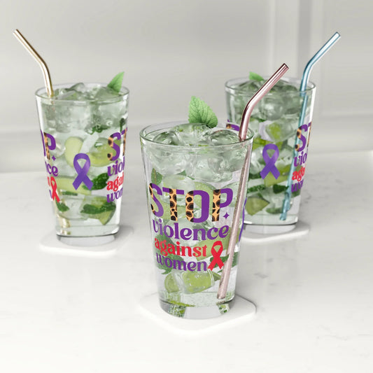 Shop our premium stop violence against women pint glass 16oz from MySisterIsASurvivor.