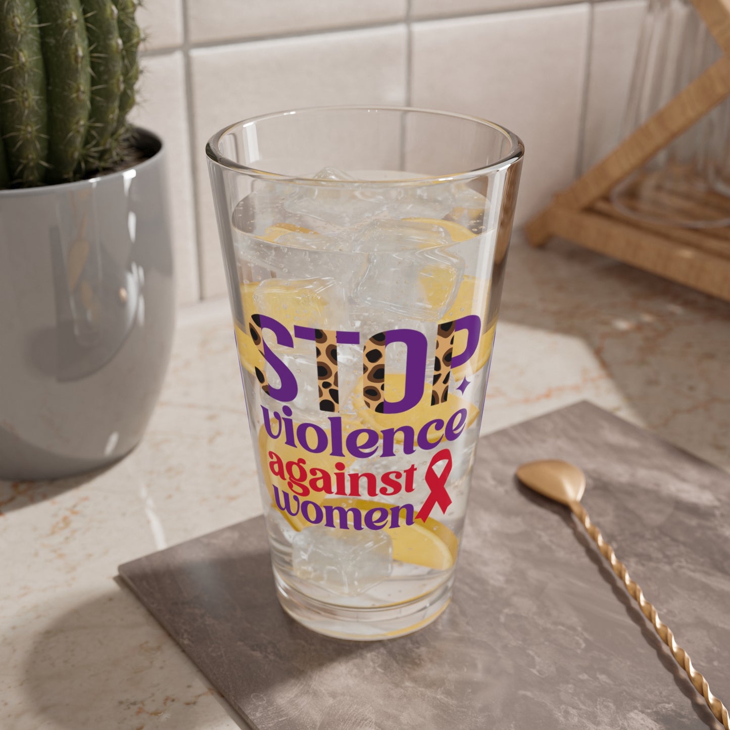 Stop Violence Against Women pint glass for DV advocacy and support