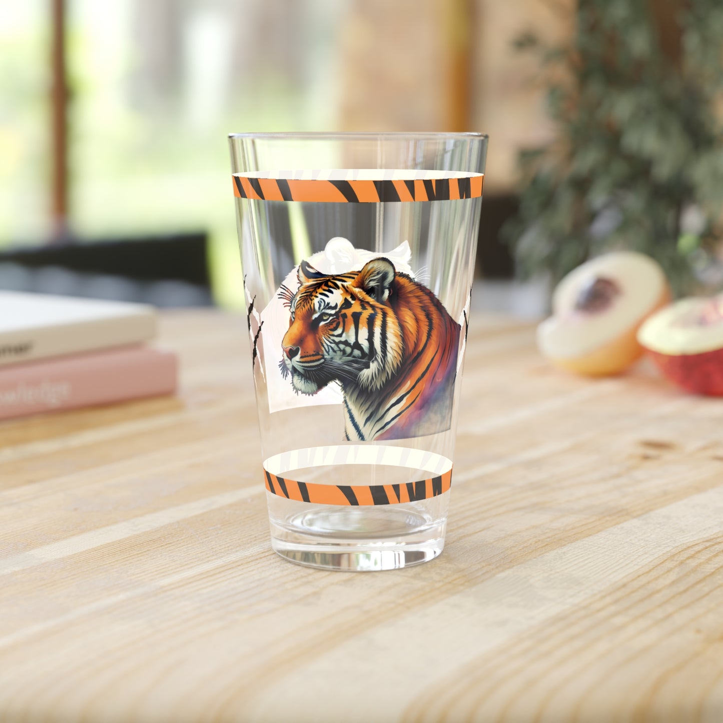 Striped Serenity 16oz Tiger Pint Glass - Inspiring Strength, Courage, and Empowerment