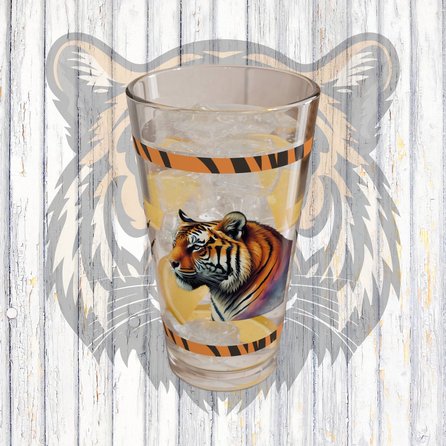 Striped Serenity 16oz Tiger Pint Glass - Inspiring Strength, Courage, and Empowerment
