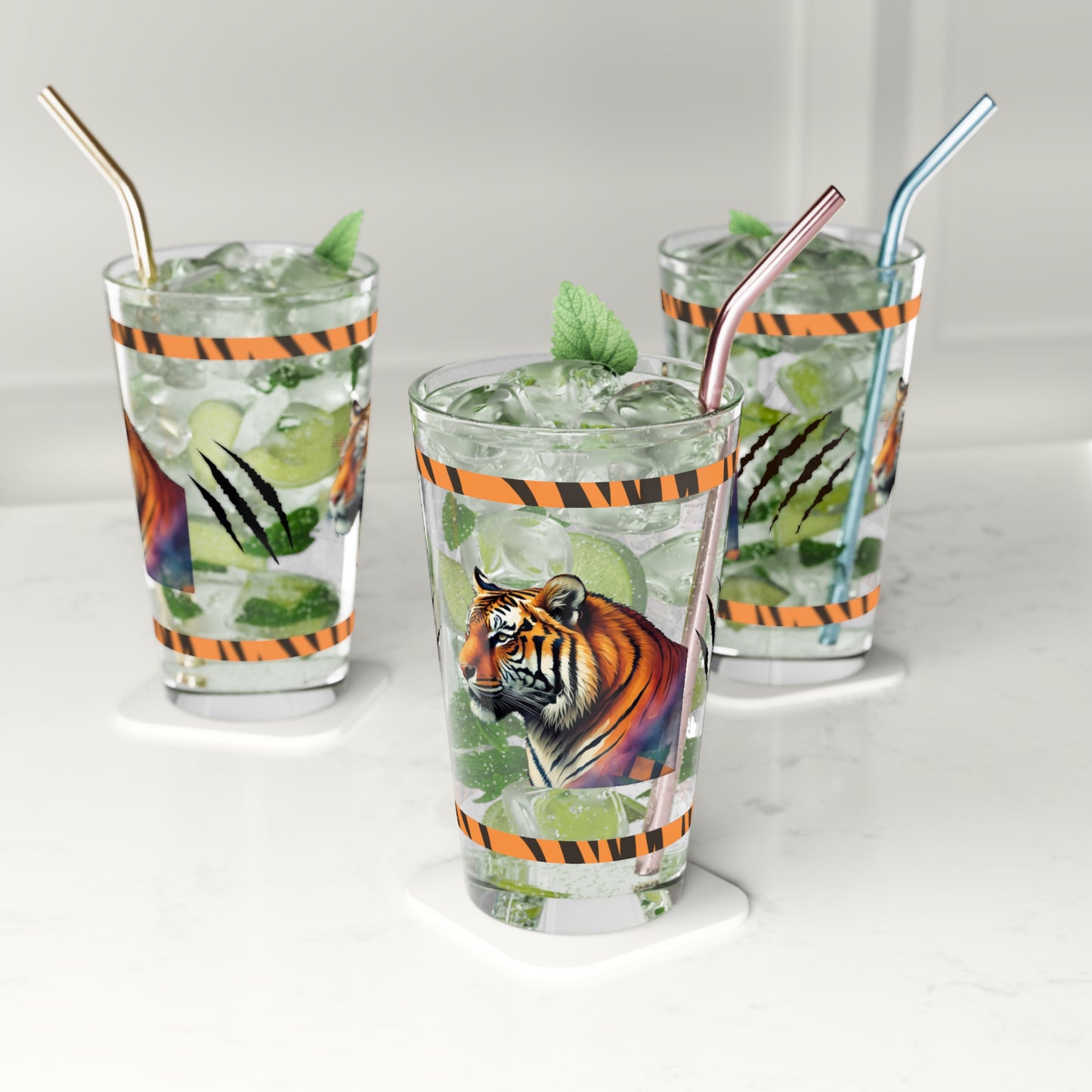 Striped Serenity 16oz Tiger Pint Glass - Inspiring Strength, Courage, and Empowerment