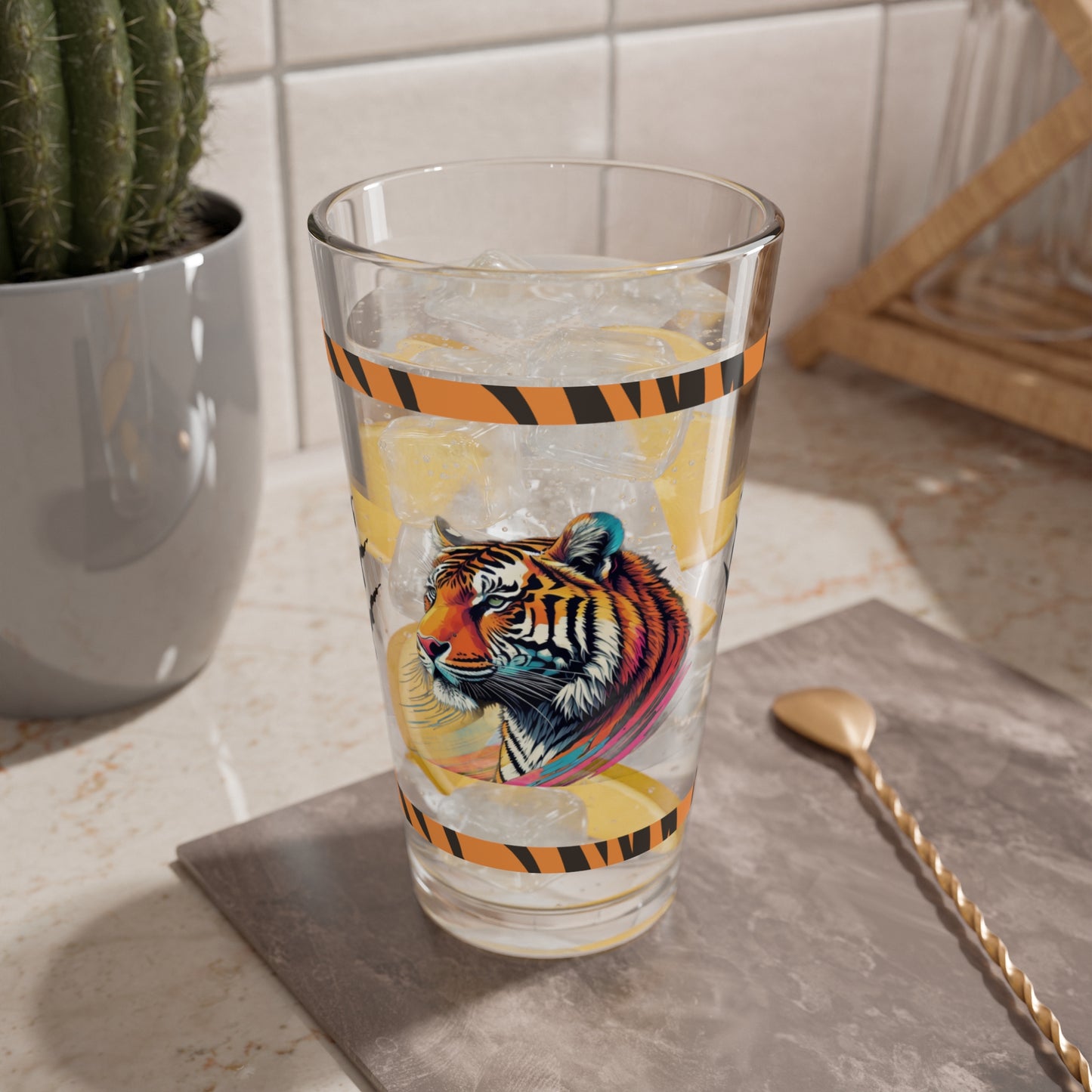 Stripes of Strength 16oz Tiger Pint Glass - Inspiring Strength, Courage, and Empowerment