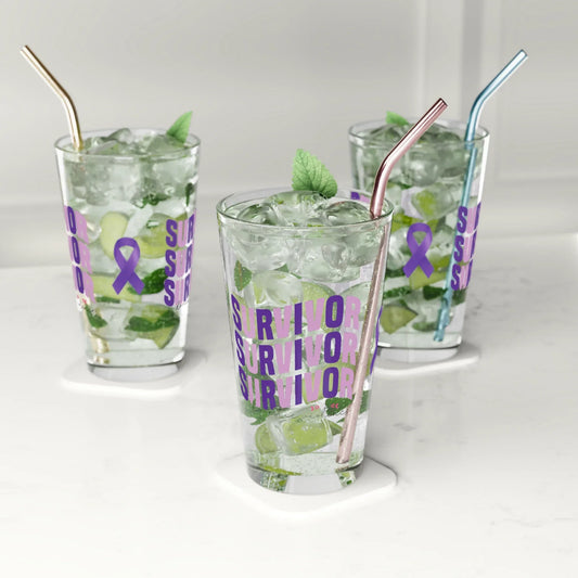 Shop our premium survivor survivor survivor domestic violence pint glass 16oz from MySisterIsASurvivor.
