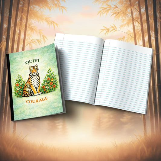 Shop our quiet courage tiger composition notebook featuring the Tiger Orange Lined style option from MySisterIsASurvivor.