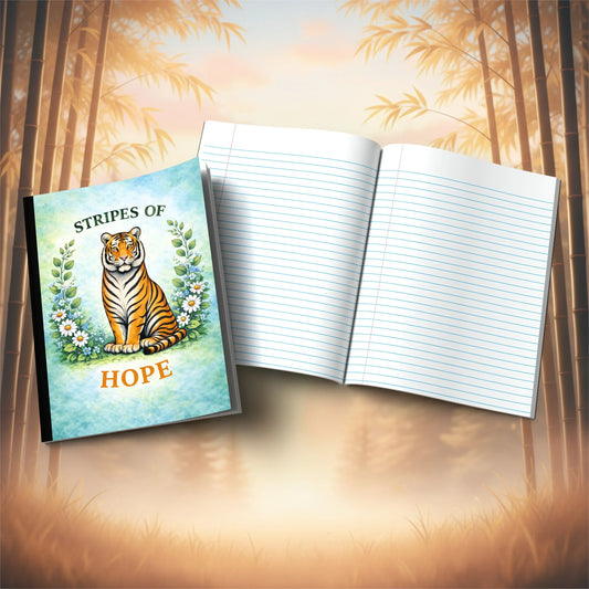 Shop our stripes of hope tiger composition notebook featuring the Tiger Orange Lined style option from MySisterIsASurvivor.