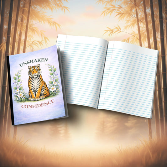 Shop our unshaken confidence tiger composition notebook featuring the Tiger Orange Lined style option from MySisterIsASurvivor.