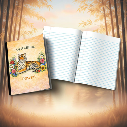 Shop our peaceful power tiger composition notebook featuring the Tiger Orange Lined style option from MySisterIsASurvivor.