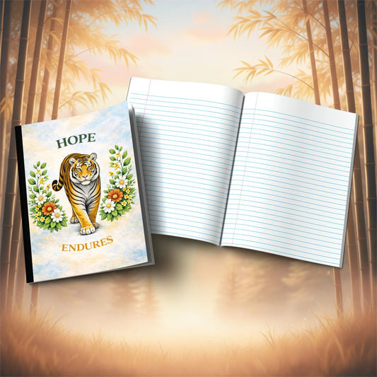 Shop our hope endures tiger composition notebook featuring the Tiger Orange Lined style option from MySisterIsASurvivor.