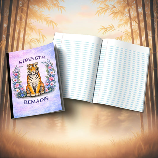 Shop our strength remains tiger composition notebook featuring the Tiger Orange Lined style option from MySisterIsASurvivor.