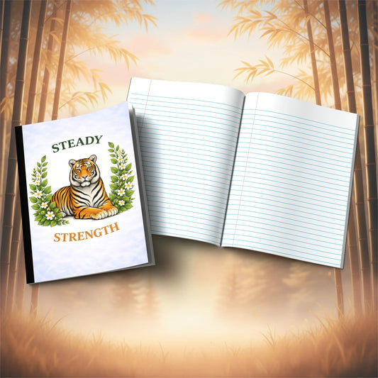 Shop our steady strength tiger composition notebook featuring the Tiger Orange Lined style option from MySisterIsASurvivor.