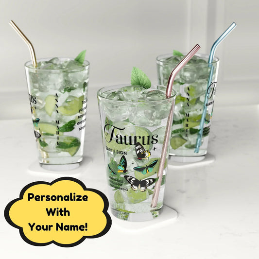 Shop our premium taurus zodiac pint glass 16oz from MySisterIsASurvivor.