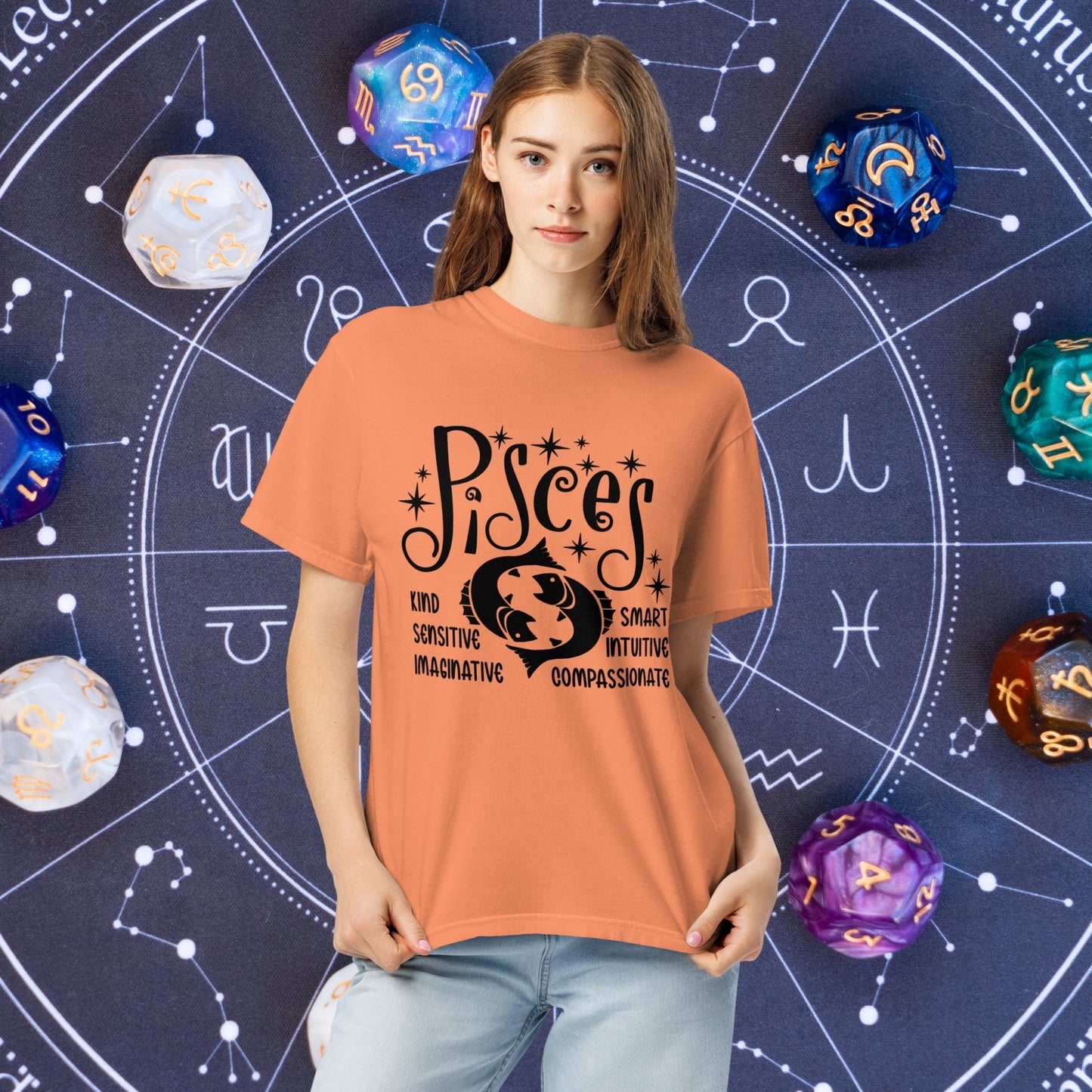 Pisces Zodiac Comfort Colors Shirt - Intuitive and dreamy Pisces astrology tee for mindful living and mental health support
