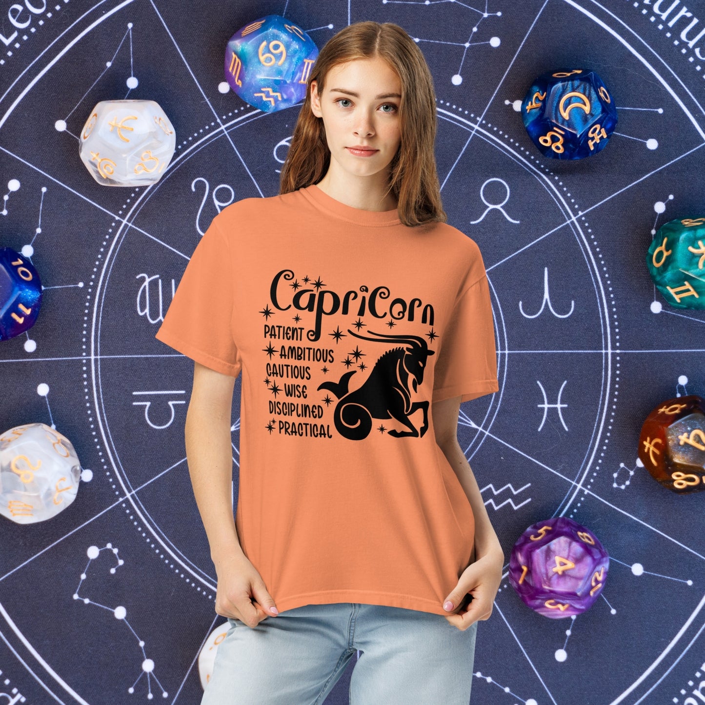 Capricorn Zodiac Comfort Colors T-Shirt - Grounded and mindful Capricorn zodiac tee for self-care and emotional balance