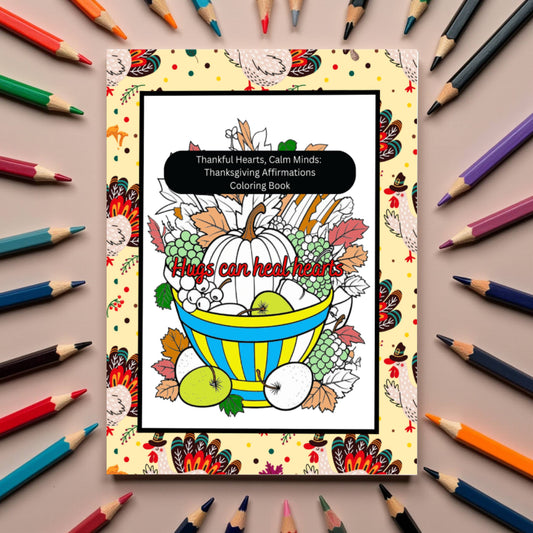 Thanksgiving affirmation coloring book with thankful hearts and peace
