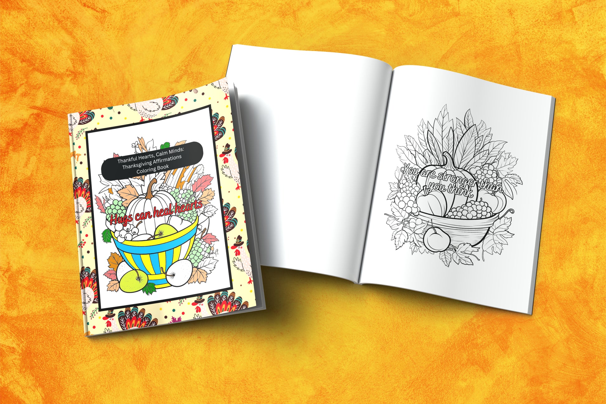 Thanksgiving affirmation coloring book with thankful hearts and peace