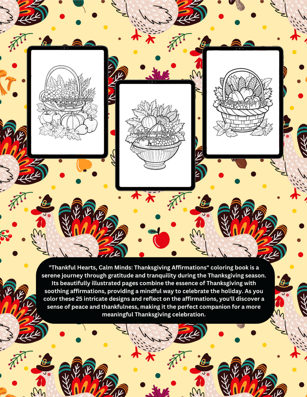 Thanksgiving affirmation coloring book with thankful hearts and peace