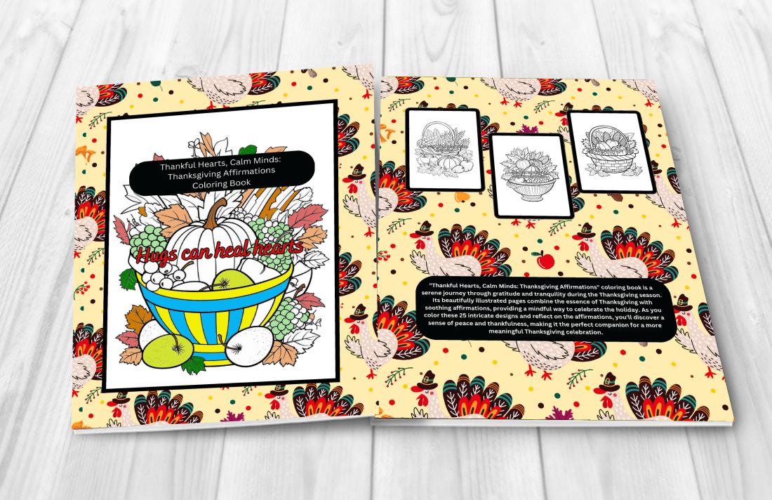 Thanksgiving affirmation coloring book with thankful hearts and peace