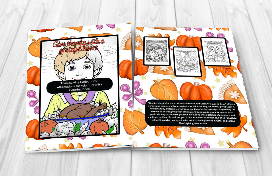 Reflective Thanksgiving coloring book with calming affirmations