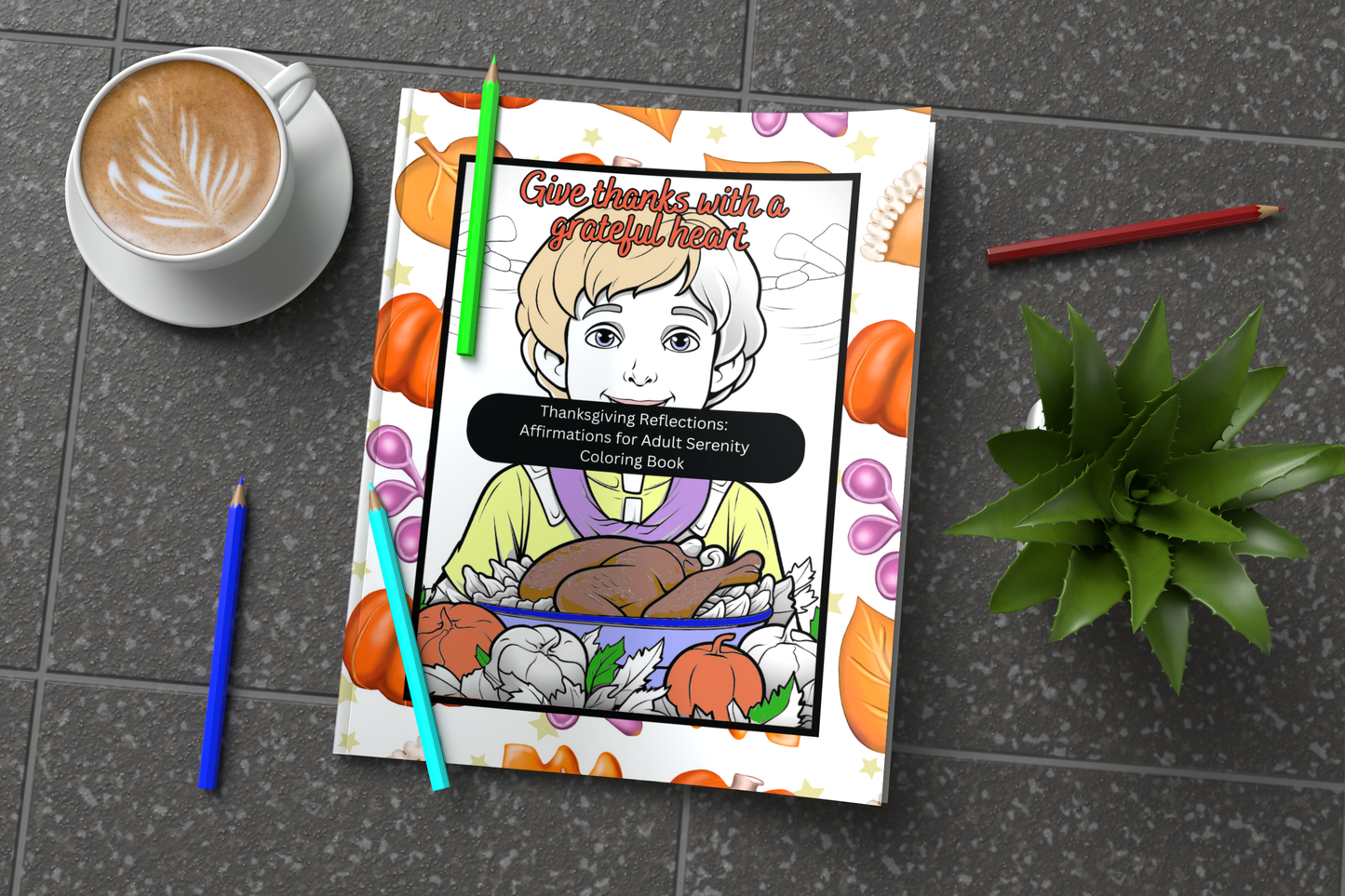 Reflective Thanksgiving coloring book with calming affirmations