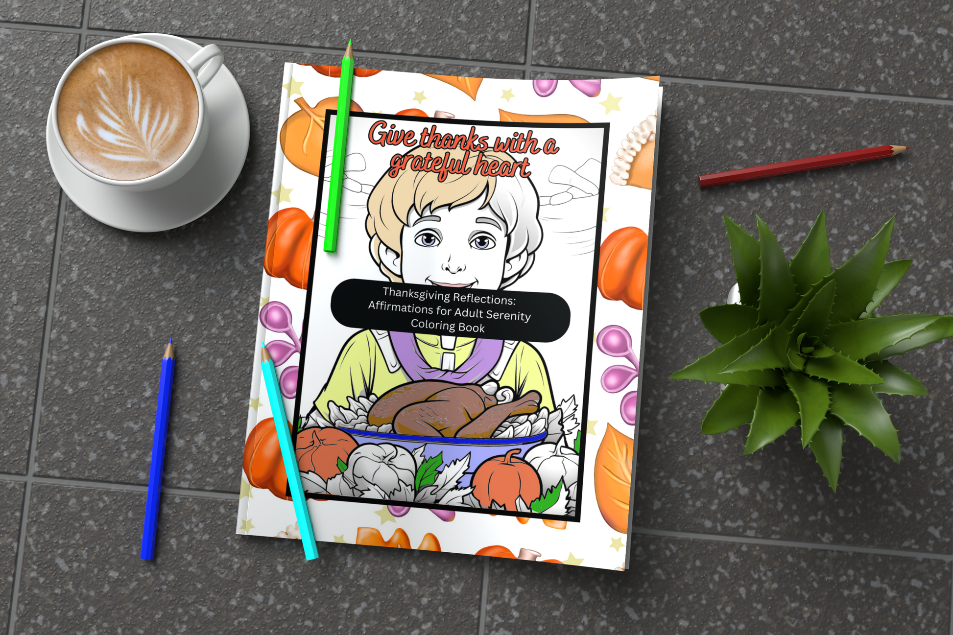 Reflective Thanksgiving coloring book with calming affirmations