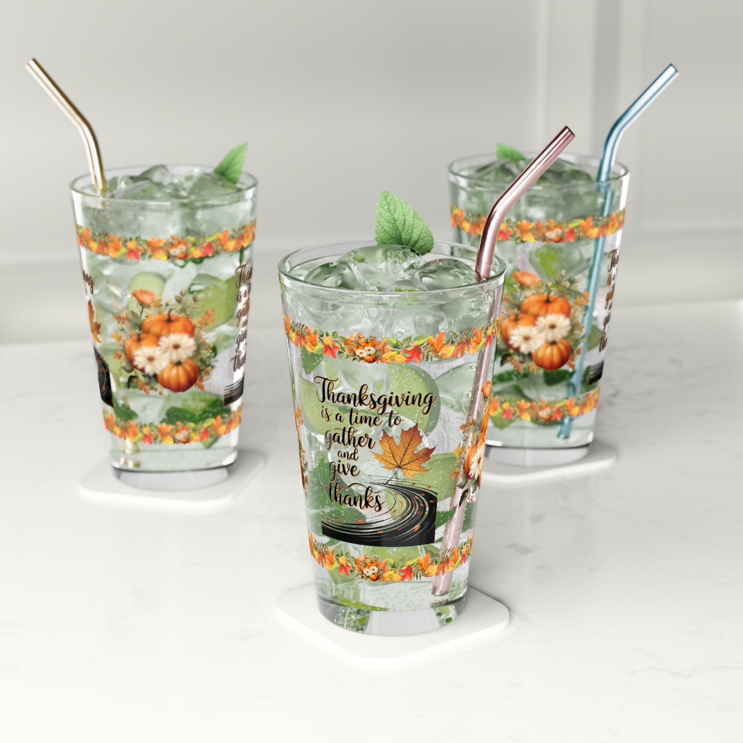 Thanksgiving Is A Time To Gather And Give Thanks 16oz Thanksgiving Pint Glass - Gratitude, Positivity, and Self-Care Gift