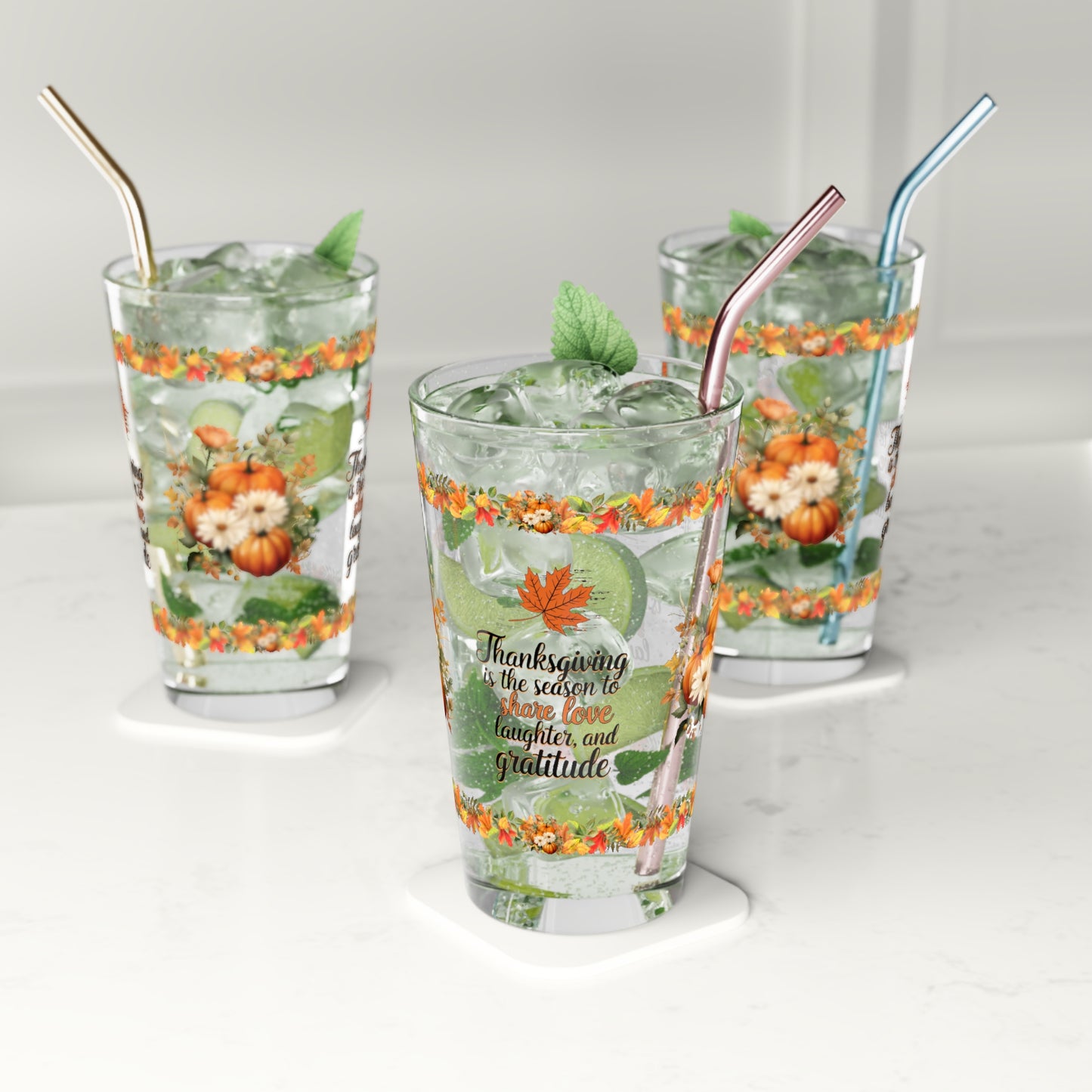 Thanksgiving Is The Season To Share Love, Laughter, And Gratitude 16oz Thanksgiving Pint Glass - Gratitude, Positivity, and Self-Care Gift