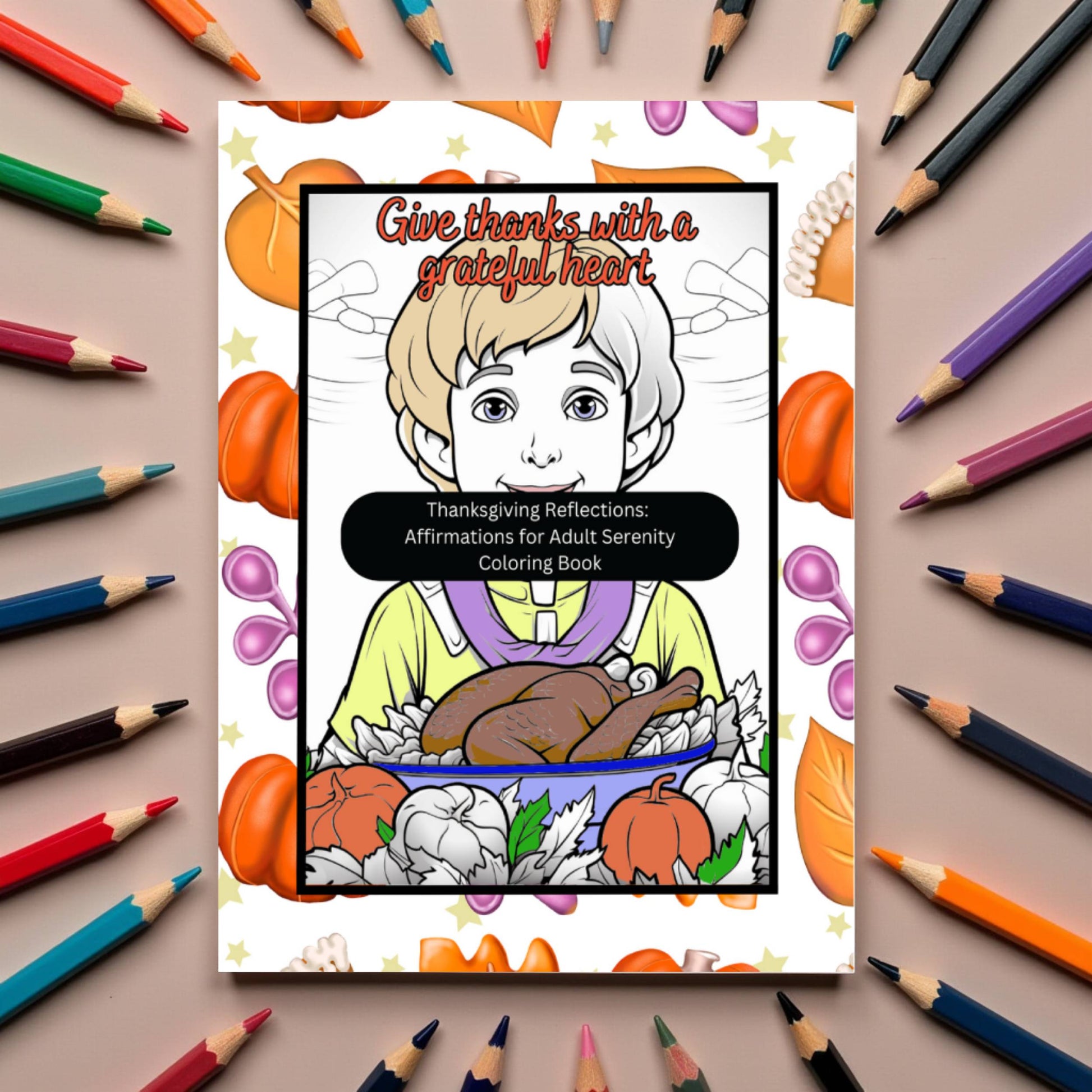 Reflective Thanksgiving coloring book with calming affirmations