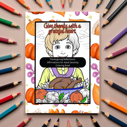 Reflective Thanksgiving coloring book with calming affirmations