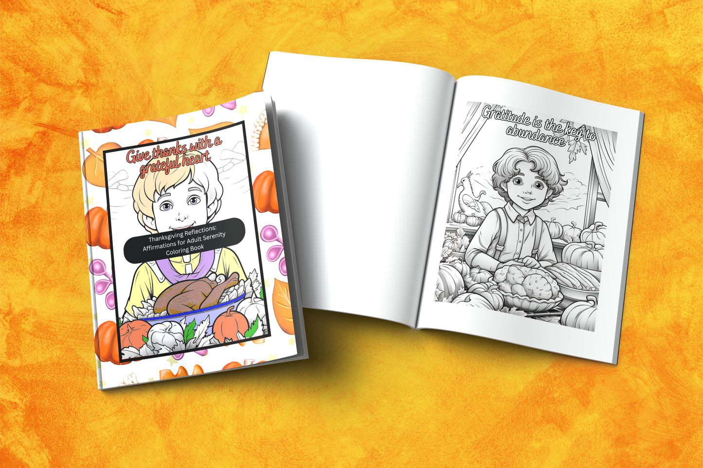 Reflective Thanksgiving coloring book with calming affirmations